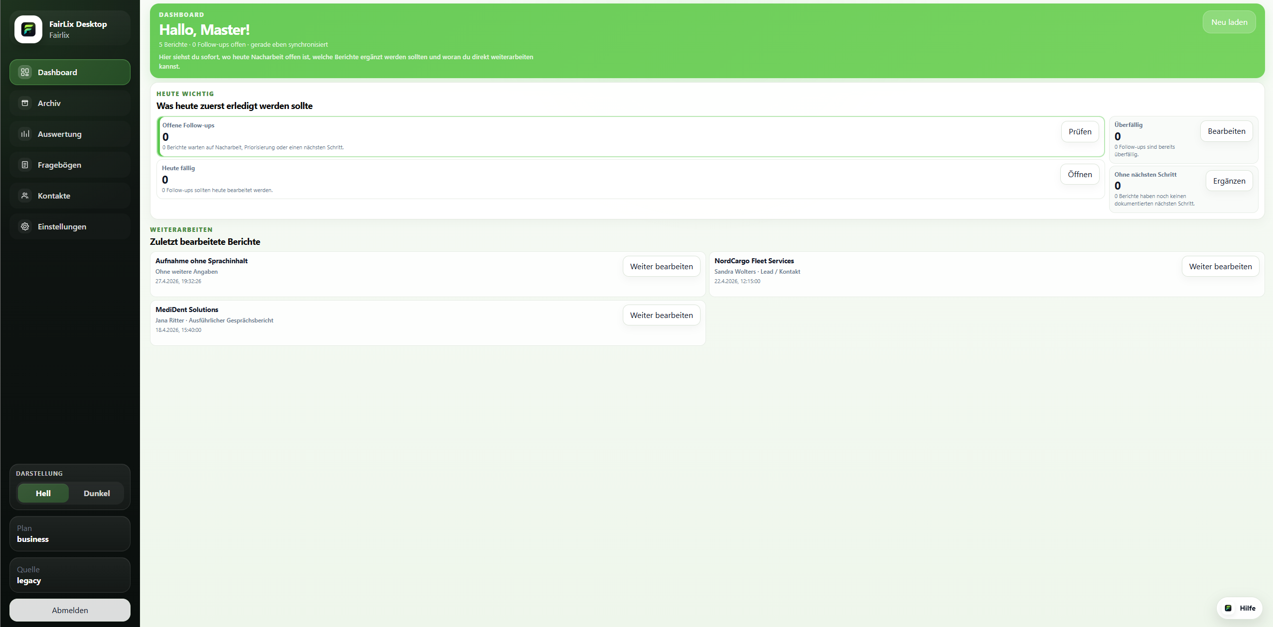 FairLix Desktop Dashboard