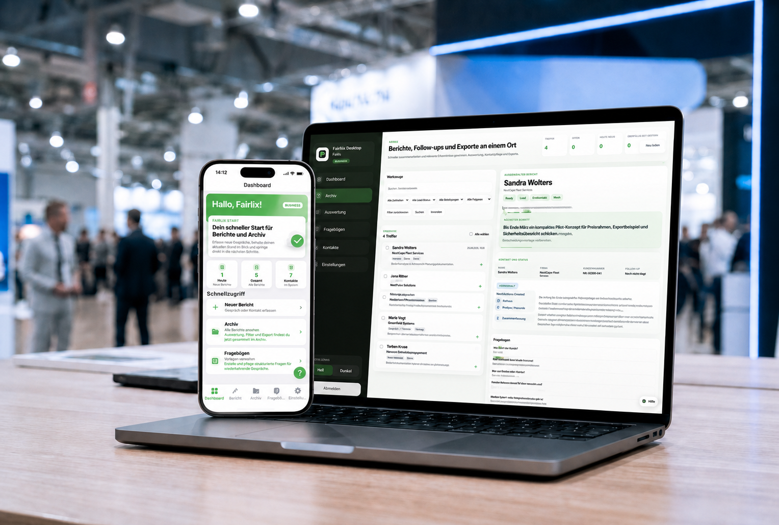 FairLix mobile App und Desktop-App auf einer Messe
